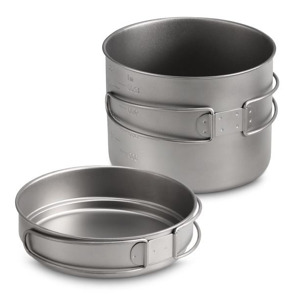 

1100ml / 1600ml titanium pot pan set super lightweight camping cookware set portable cooking tool with folding handle