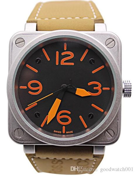 

new style men's automatic mechanical limited edition watch bell aviation men sport dive watches black case br01-92 black rubber wristwa, Slivery;brown
