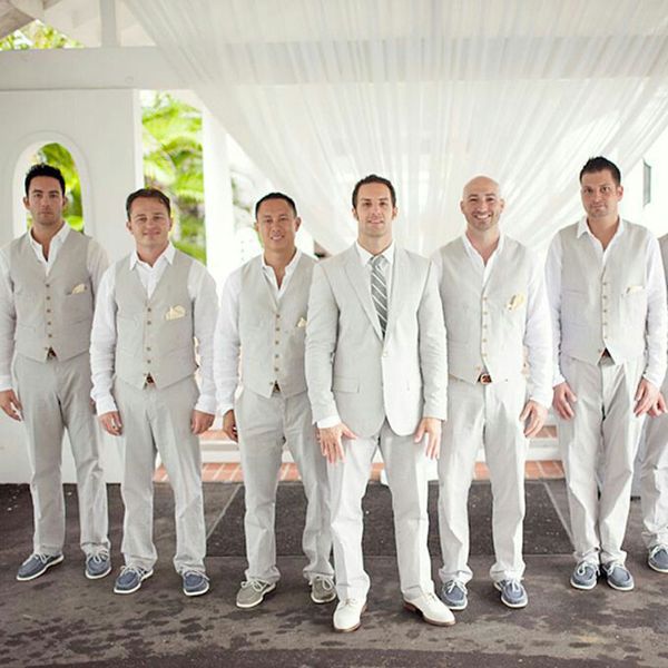 

серый льняные мужские костюмы для венчания пляжа грум tuxedo groomsmen outfit человек blazer костюмы pour hommes 3шт (coat штаны vest) terno, Black;gray