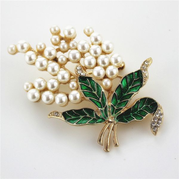 

xq fashion new pearl drop glaze green brooch set a corsage accessories, Gray