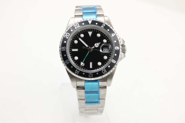 

mens luxury designer watches black ceramic rotating bezel 40mm black dial green pointer stainless steel strap automatic mechanical watch, Slivery;brown