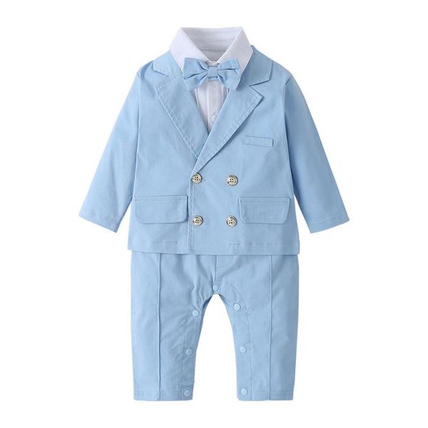 

fashion toddler jacket romper set sky blue bow gentleman style outfit set for 3-18month babies infant clothes newborn, White