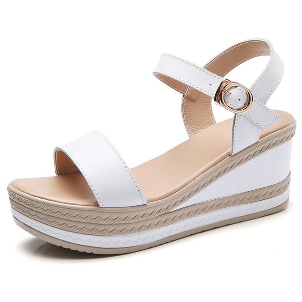 

women flat platform sandals shoes leather buckle t strap basic sandals shoes women elagant office summer high heels, Black