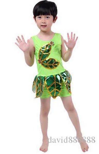 

2018 new style cool summer children cosplay grass and lotus root clothing boys and girls dance conjoined clothes short style, Black