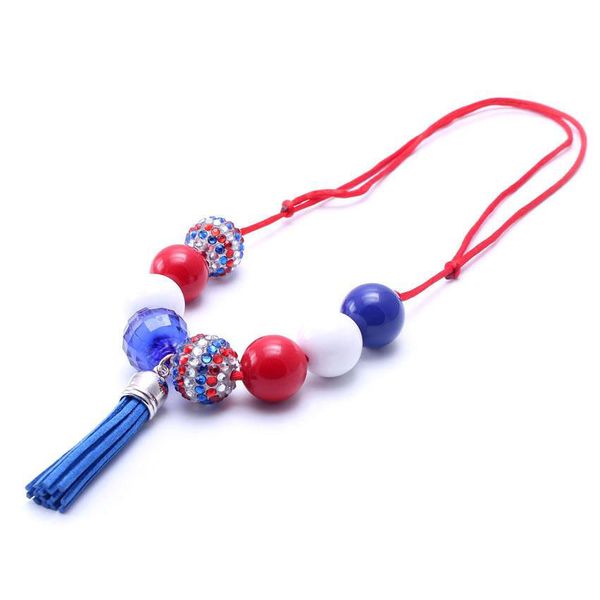 Neueste 4. Juli angepasst Quaste Halskette Geburtstag Party Geschenk für Kleinkinder Mädchen Perlen Bubblegum Baby Kid klobige Halskette Schmuck