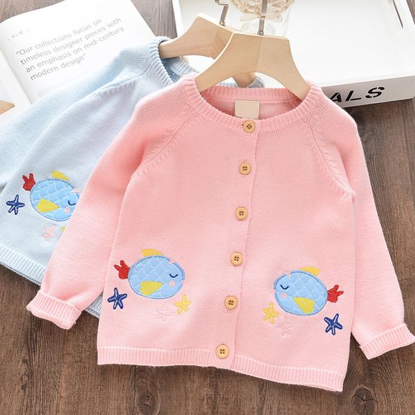 

girls sweaters 2019 new spring autumn kids clothing baby cotton knitted sweater coat cute cartoon children's clothes, Blue