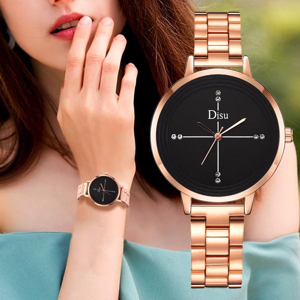 

fashion women watches disu classic women's diamond rose gold wrist watch ladies watch dress clock relogio masculino, Slivery;brown