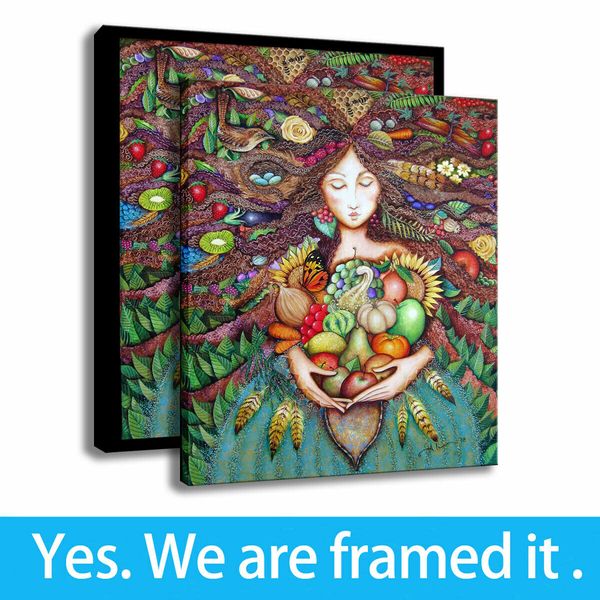 

hd print wall art harvest goddess canvas painting creative kitchen decor framed art - ready to hang - framed