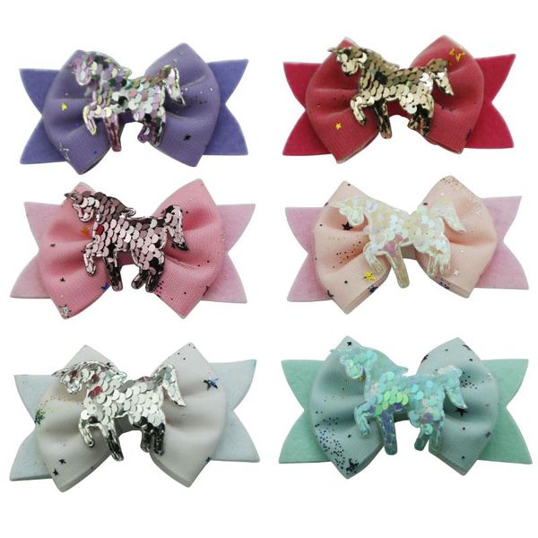 

10pair/lot children's sequins unicorn hairpin hair accessories bow hairpin, Slivery;white