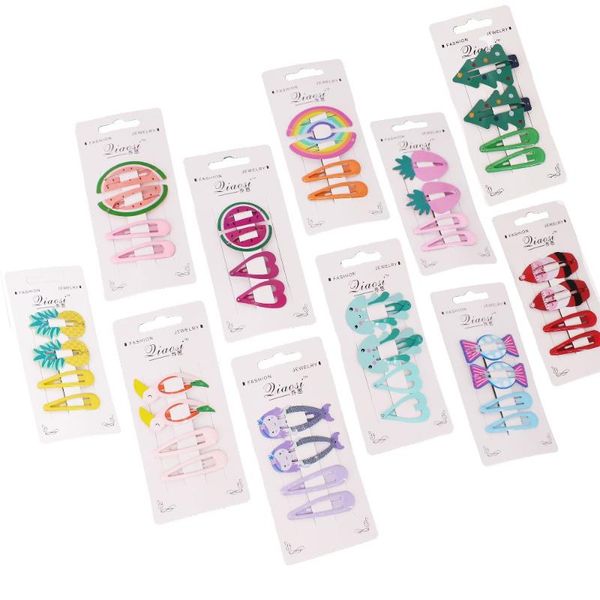 

4pcs girls hair clips fruit tree animal snap hair accessories cute bb clips for baby girls colorful metal painted barrettes 5cm, Slivery;white