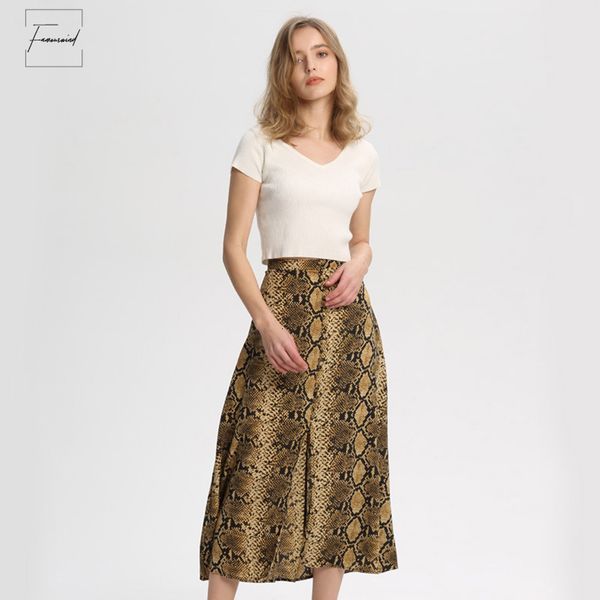 

elegant women snake skirts faldas midi skirt print mujer side zipper design female casual streetwear chic ba157, Black