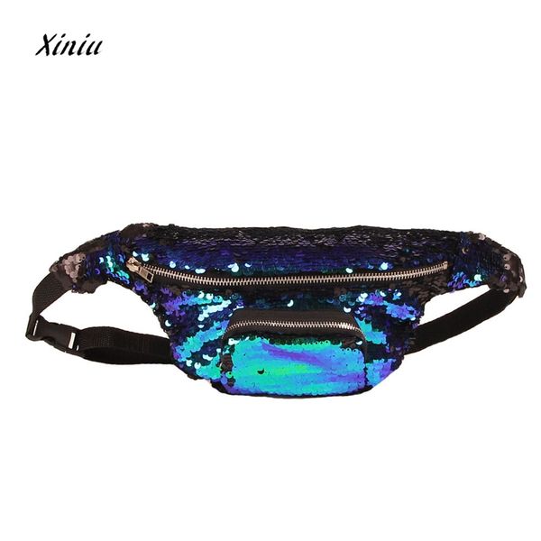 

2018 new fashion waist bag women men casual double color sequins waist pack belt bag men high quality