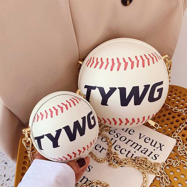 

2 sizes round baseball design fashion girls shoulder chain bag purses and handbags crossbody mini bag women tote bolsas