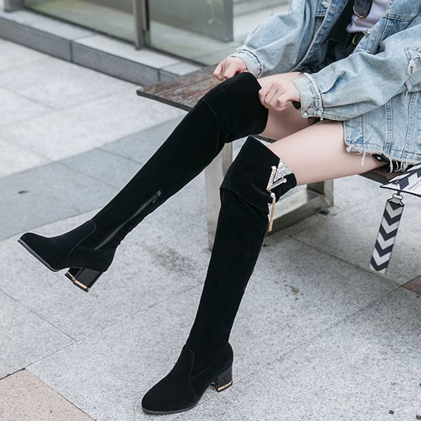 

retro women over knee increased wedges shoes long tube knight talons hauts boot otas altas mujer sobre rodilla ladies boots, Black