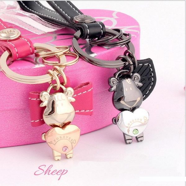 

milesi - new brand creative couple sheep keychain key chain ring for women men novelty innovative items lover trinket k0171sh190724, Silver