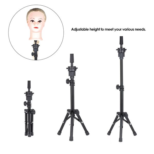 

adjustable wig stand hairdressing tripod stand training mannequin head holder clamp hair wig false head mold stands, White