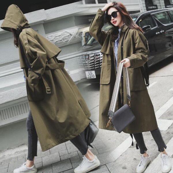 

uk brand new fashion 2019 fall /autumn women casual oversized large pockets loose trench coat chic female windbreaker, Tan;black