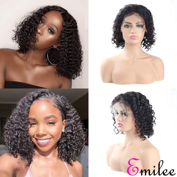 

emilee deep wave short bob wig half lace front human hair wigs with baby hair brazilian virgin remy hair wig 10 inch, Black;brown