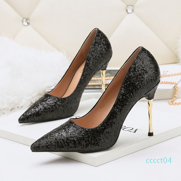 

glitter sequined wedding shoes bridal silver white pointy toe high heels pumps event prom party size 34 to 39, Black