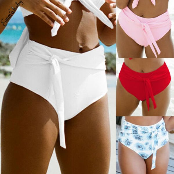 

solid bikini thong bottom women cheeky brazilian swimwear high waist ladies ruched swimsuit high waist belt bathing shorts
