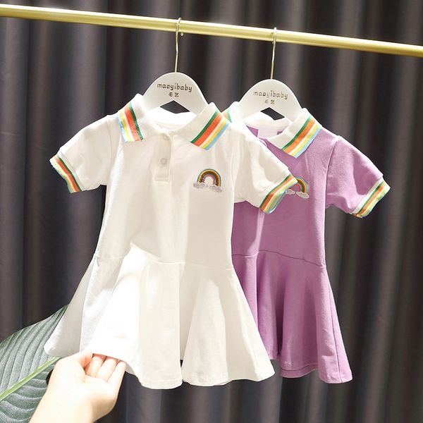 

kids designer clothes girls1-5-year-old baby girl rainbow short-sleeved dress baby girl children summer dress 3 girls western style cute pol, Red;yellow