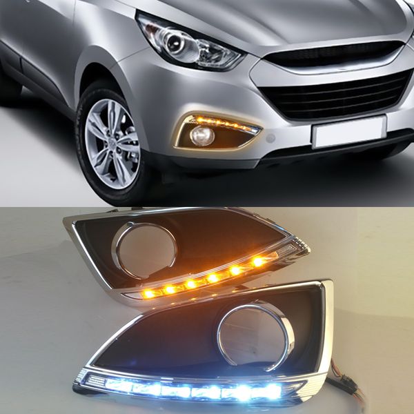 1 пар Супер яркий водонепроницаемый свет автомобиля 12V LED DRL фара дневной свет с противотуманными фарами отверстием для Hyundai IX35 2009 2010 2011 2012 2013