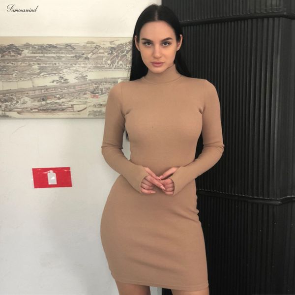 

женский основной водолазка платье повседневная водолазка с длинным рукавом вязать платье женщины хлопок тонкий bodycon весна элегантные плат, Black;gray