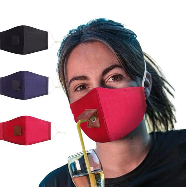 

protect cotton face mask drinking mask with hole for straw washable dustproof drink outdoor mouth masks ljjk2363