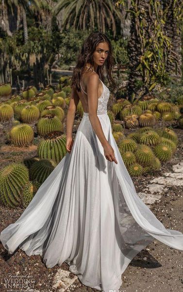 abiti da sposa Asaf Dadush con giacca avvolgente a maniche lunghe vintage in pizzo all'uncinetto fata flowy chiffon beach boho abiti da sposa da sposa262W