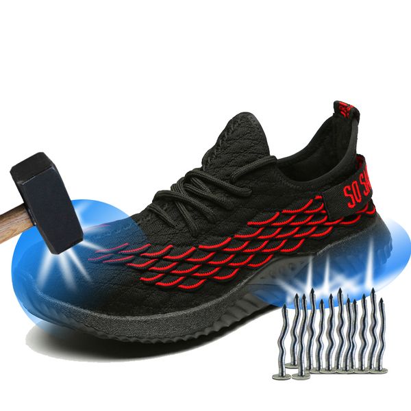 

yuxiang mens steel toe work safety shoes for men lightweight breathable work safety boot air mesh men boots indestructible shoes, Black