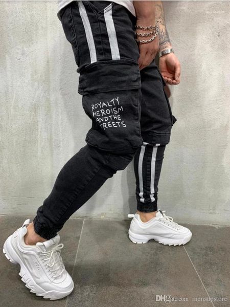 

осенняя мода карандаш pantalones брюки черный большой карманы мужские джинсы весна, Blue