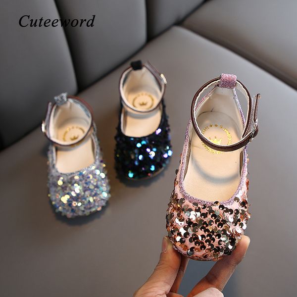 

2020 new girls leather shoes sequins princess shoes spring and autumn soft bottom slip baby toddler girl black pink silver, Black;grey