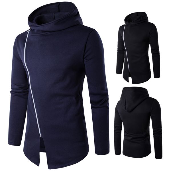 

mens hoodies 2019 popular menswear hoodie with diagonal zipper design, Black