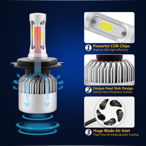 

car cob h4 hb2 9003 820w 98400lm led headlight kit hi/lo power bulbs 6500k
