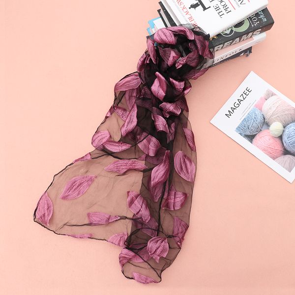 

new fashion spring autumn silk scarf women girls leaves jacquard floral scarf shawls sunshade long beach scarves wraps