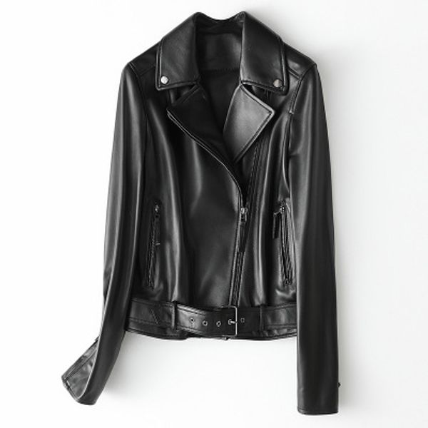 

2020 women spring genuine real sheep leather jacket h12, Black