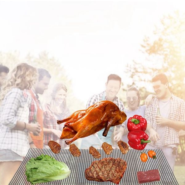 

4 шт антипригарным bbq grill mesh многоразовый тефлон жечь net мангал мат для жарения, приготовления пищи, выпечки, барбекю, 40 x 33см барбе