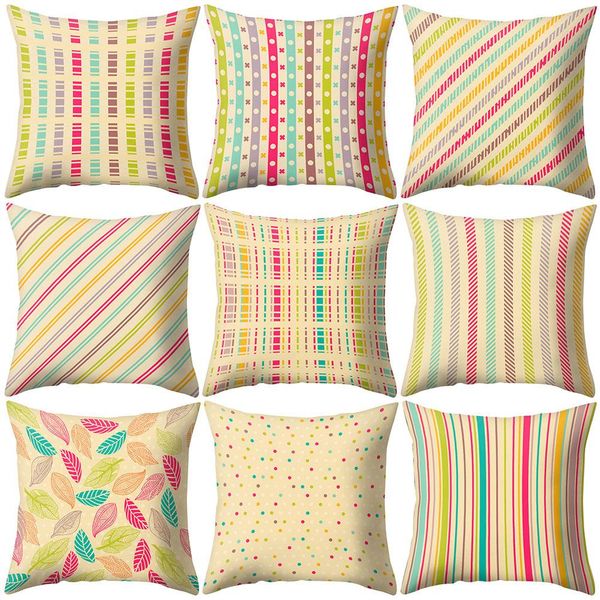 Stripe Flower Leaf Square Pillow Case Cushion Cover Sofa Bed Car