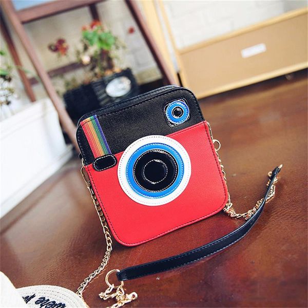 

fashion camera shape rainbow shoulder bag for girls design ladies clutch handbags pu leather women messenger bags