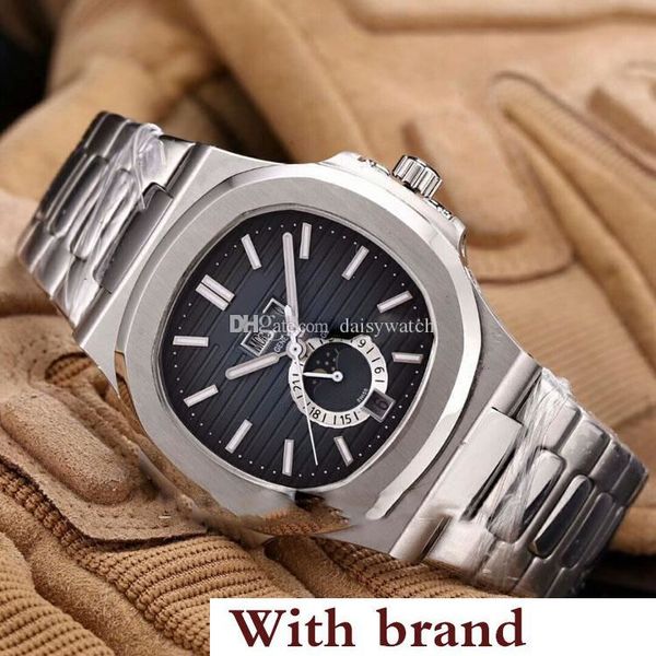 

designer arrival 9 colors 41mm nautilus white gold big asian 2813 automatic glide smooth moon phase dblue mens watch, Slivery;brown