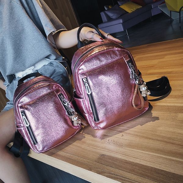 

backpack women's new bright joker campus leisure fashion bag crack mini backpack travel bag tide