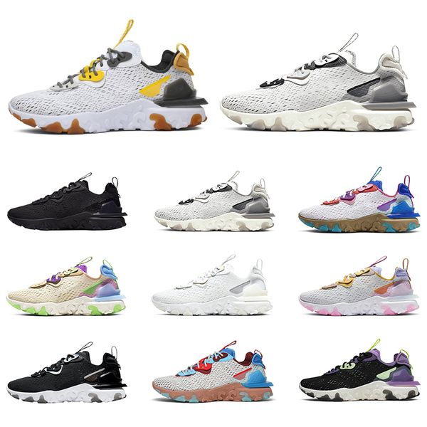 

react element vision 55 87 running shoes men women triple black white iridescent honeycomb mens trainers sports sneakers size 5.5-11