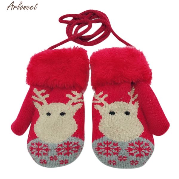

arloneet gloves cute girls boys full finger christmas syle winter gloves 2018 children knitted mittens 12cm warm daily, White