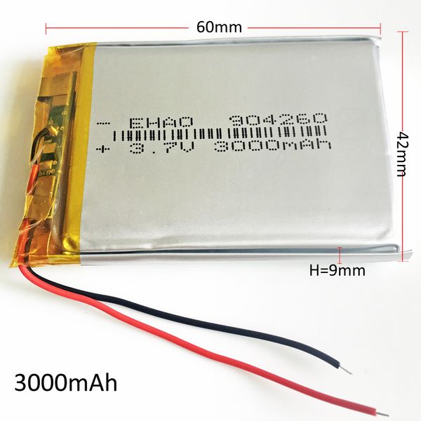 3.7 V 3000 mAh 904260 de Polímero De Lítio LiPo Bateria Recarregável Para DVD PAD banco do poder do telefone móvel do GPS Da Câmera E-livros Recodificador caixa de TV