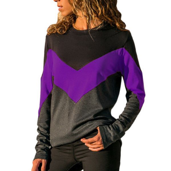 

new women tshirt hoodies sweatshirts long sleeve casual loose polyester sweatshirt patchwork pullovers size s to 2xl, Black