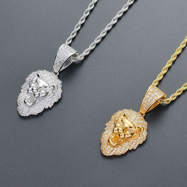 

fashion- head diamonds pendant necklaces for men women luxury lion animal pendants 18k gold plated copper zircon necklace jewelry gifts, Silver