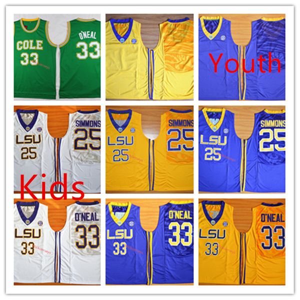 

Kids NCAA LSU Tigers #25 Ben Simmons Basketball Jersey Youth #33 Shaquille O'Neal LSU Tigers Jersey S-2XL