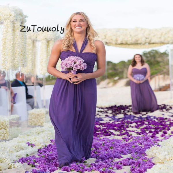 

summer beach purple long bridesmaid dresses halter full length chiffon maid of honor dress pleat plus size formal evening party gowns 2019, White;pink