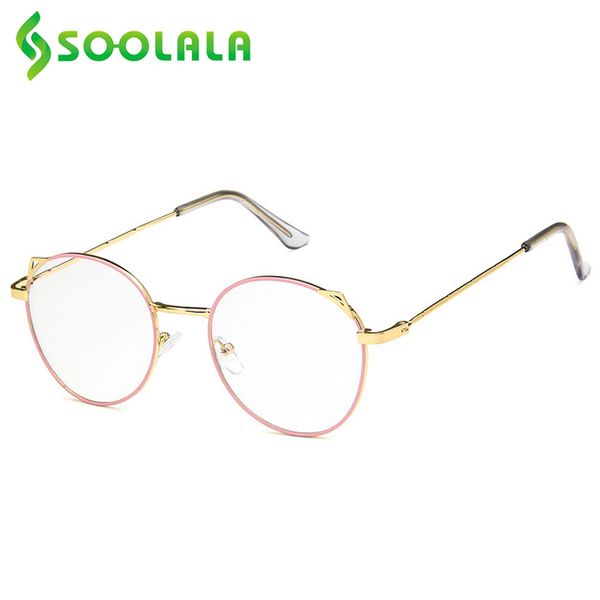 

soolala round blue light blocking glasses with cat ear women metal anti blue light computer eyeglasses frame gafas ordenador, White;black