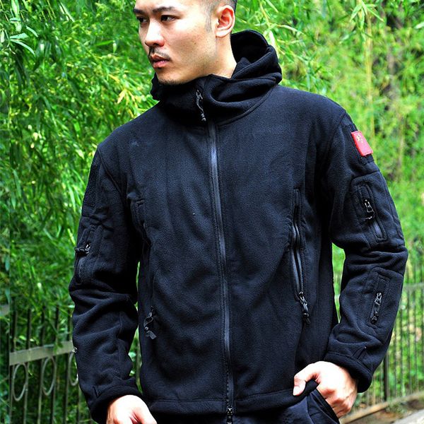 

outdoor sport hooded warm fleece coat winter cycling hunting climbing army training windproof thermal breathable tactical jacket, Blue;black